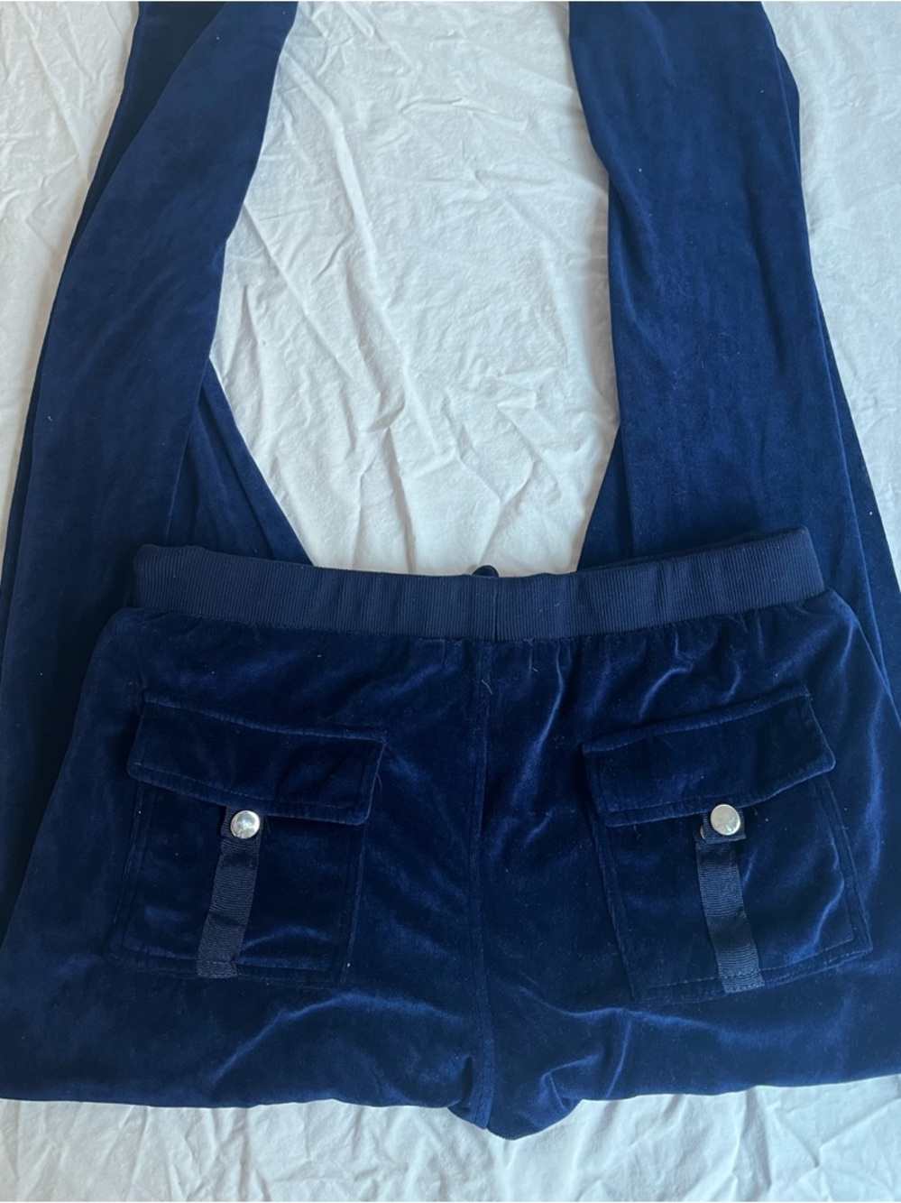 Velvet Navy Blue Pocket Detail Leggings